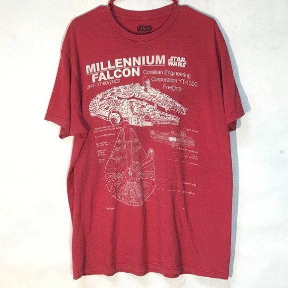 Disney Star Wars Red Han Solo Millennium Falcon Short Sleeve Tee T Shirt XL - Picture 3 of 7